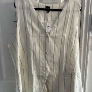 GAP Ivory and Black Striped Button-Down Vest